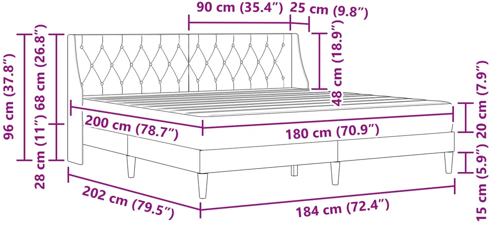 Lovos rėmas su čiužiniu Šviesiai pilka 180 x 200 cm Aksomas