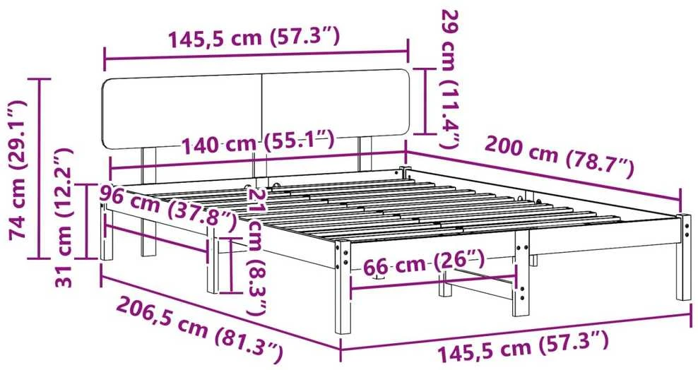 Lovos rėmas Balta 140 x 200 cm Kietos pušies mediena