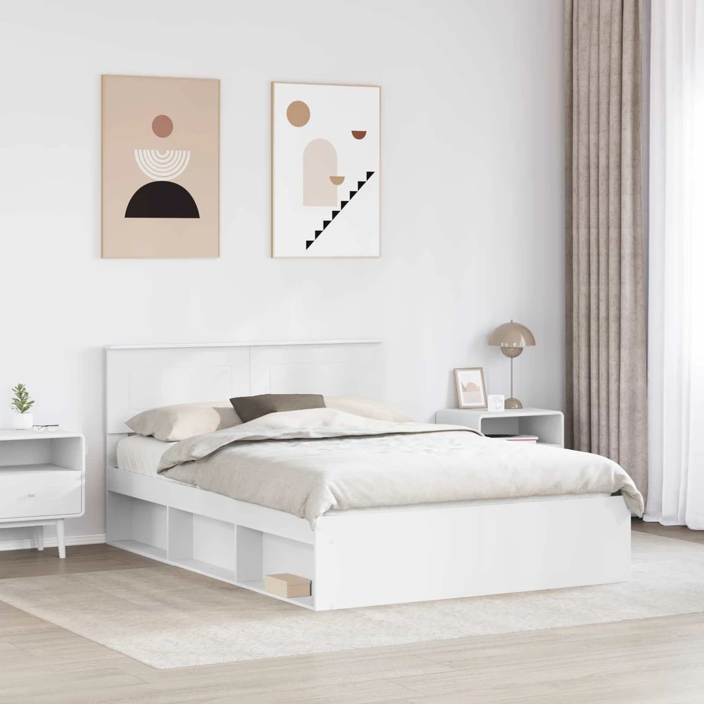 Lovos rėmas su galvūgalio Balta 140 x 200 cm Apdirbta mediena