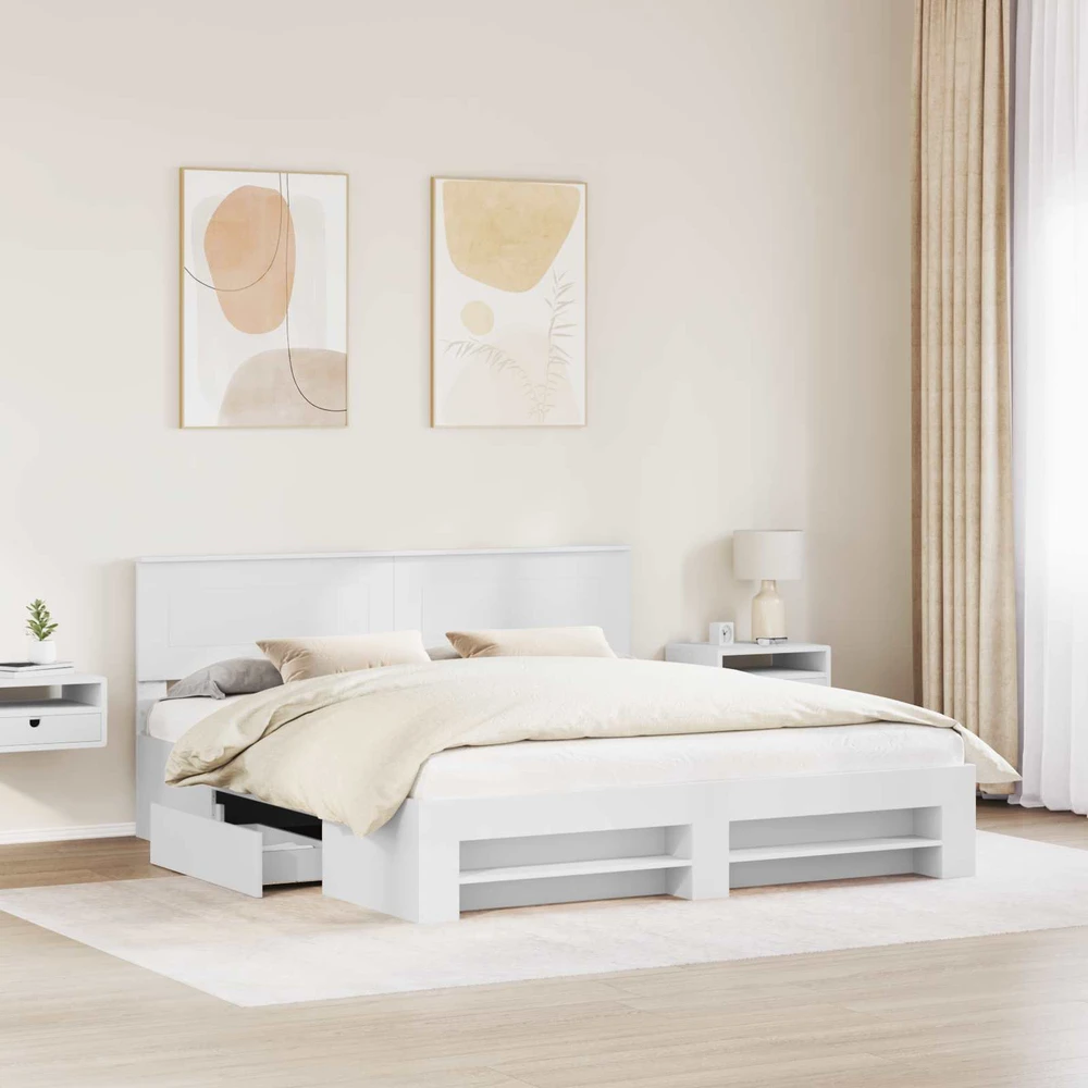 Lovos rėmas su galvūgalio Balta 180 x 200 cm Apdirbta mediena
