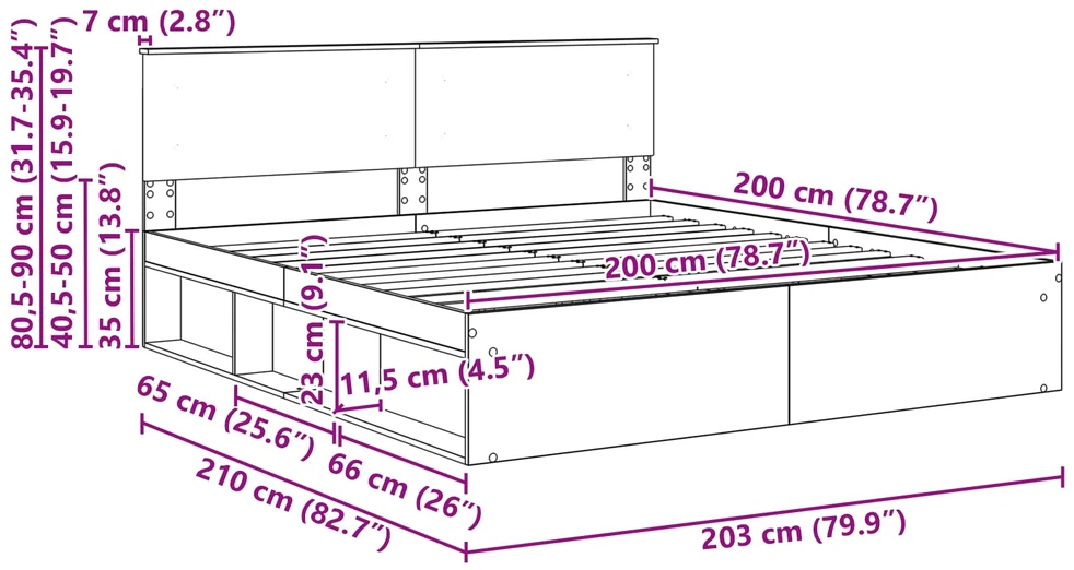 Lovos rėmas su galvūgalio Balta 200 x 200 cm Apdirbta mediena