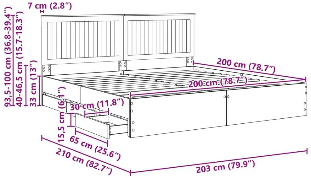 Lovos rėmas su stalčių Balta 200 x 200 cm Inžinerinė mediena