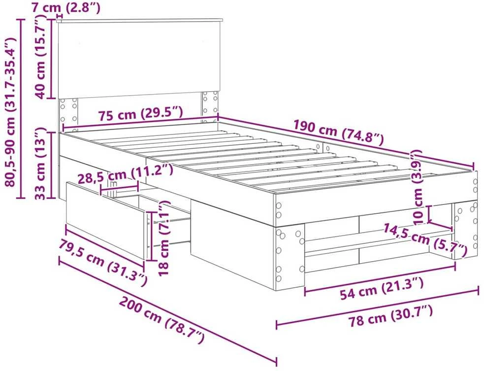 Lova Lovos rėmas su galvūgalio Balta 80 x 200 cm Apdirbta mediena