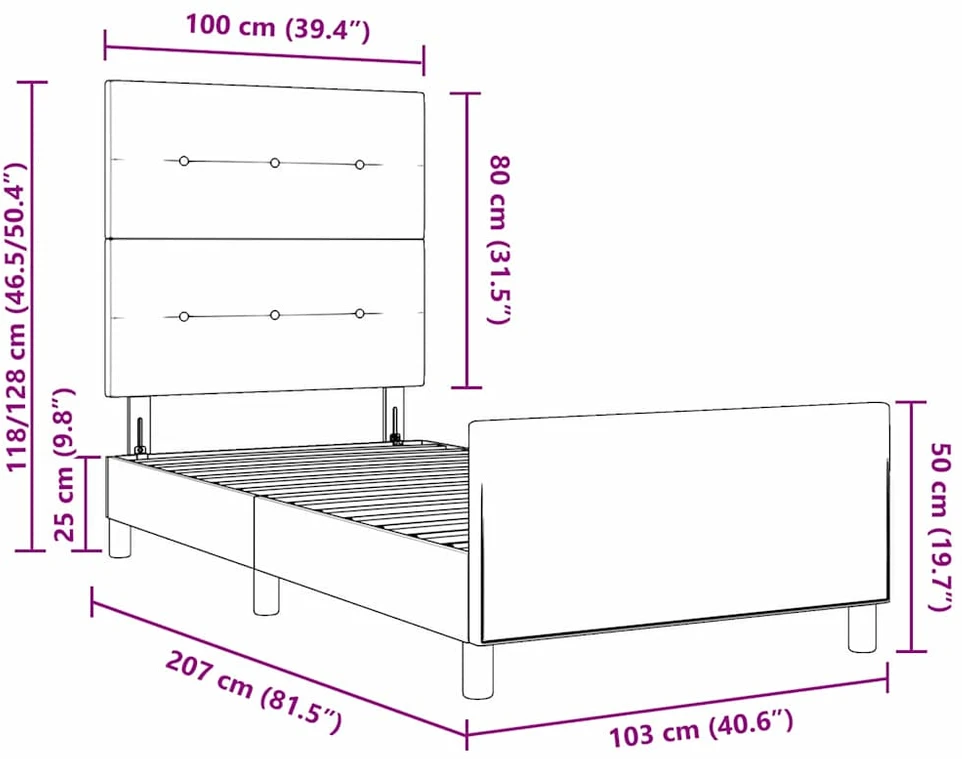 Lova Lovos rėmas su galvūgalio Juoda 100 x 200 cm audinys