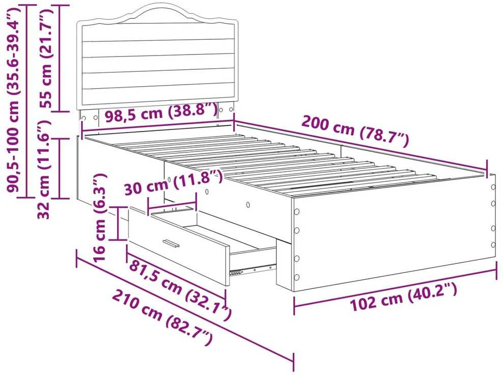 Lova Lovos rėmas su stalčių Juoda 100 x 200 cm Apdirbta mediena