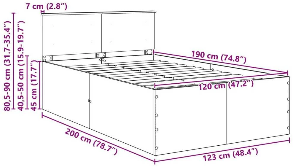 Lova Lovos rėmas su galvūgalio Juoda 120 x 190 cm Apdirbta mediena