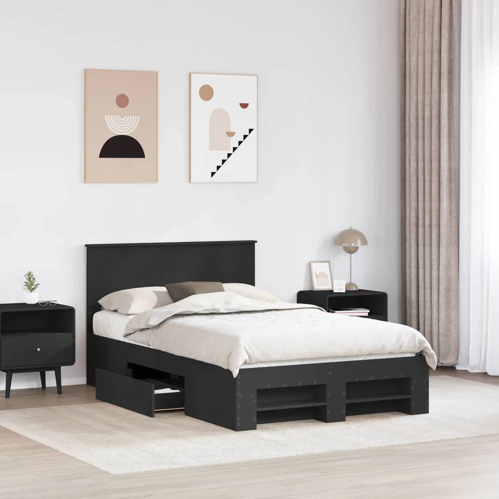 Lova Lovos rėmas su galvūgalio Juoda 120 x 200 cm Apdirbta mediena