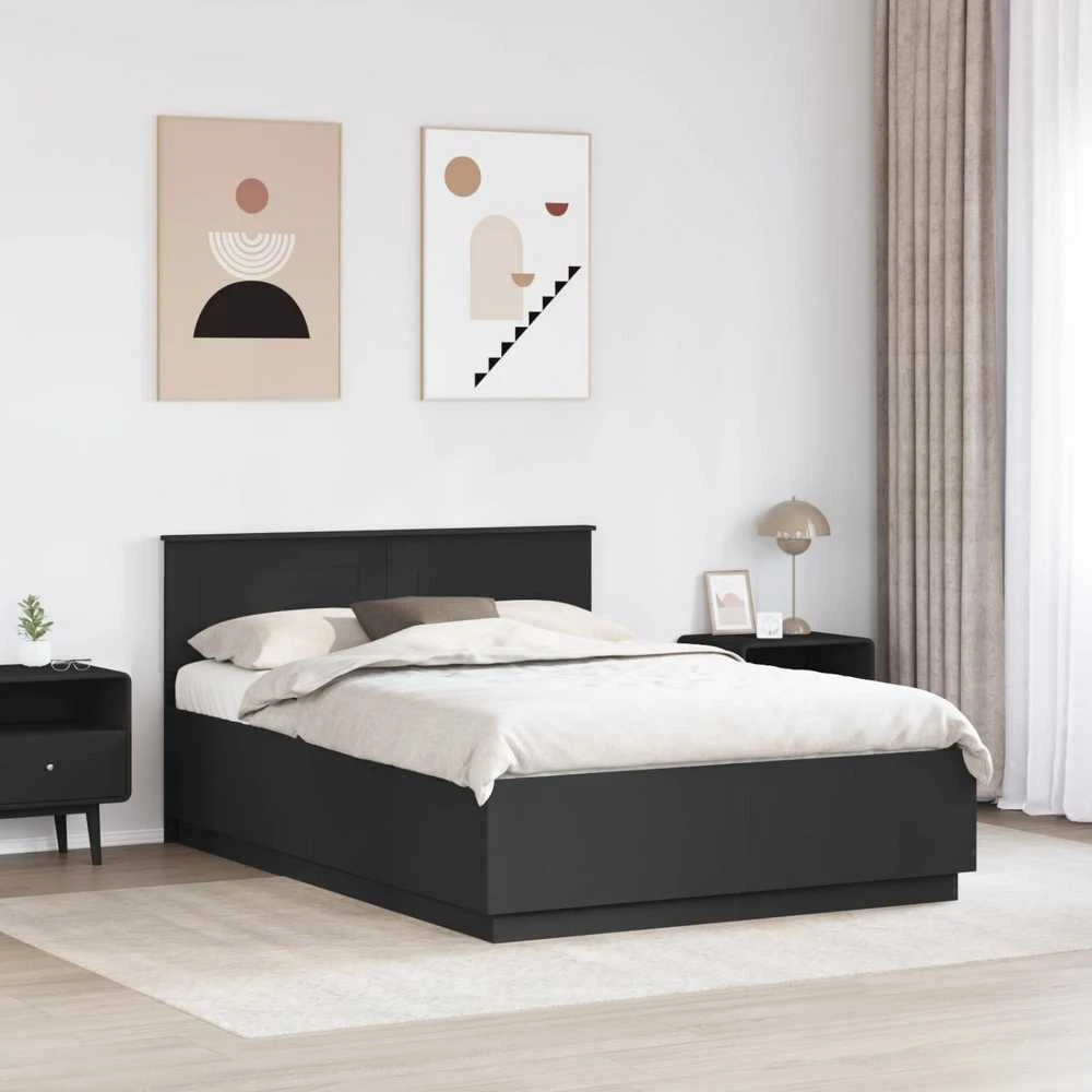 Lovos rėmas su galvūgalio Juoda 150 x 200 cm Apdirbta mediena