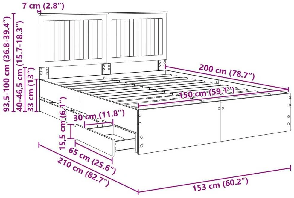 Lovos rėmas su stalčių Juoda 150 x 200 cm Inžinerinė mediena