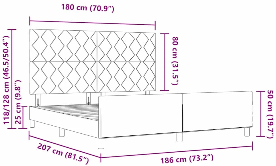 Lovos rėmas su galvūgalio Tamsiai ruda 180 x 200 cm audinys