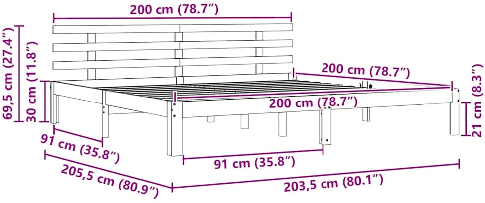 Lova Lovos rėmas su galvūgalio Vaško ruda 203.5 x 205.5 x 69.5 cm
