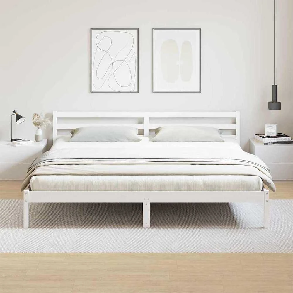 Lova Lovos rėmas Balta 215,5 x 185,5 x 69,5 cm Kietas pušies medis