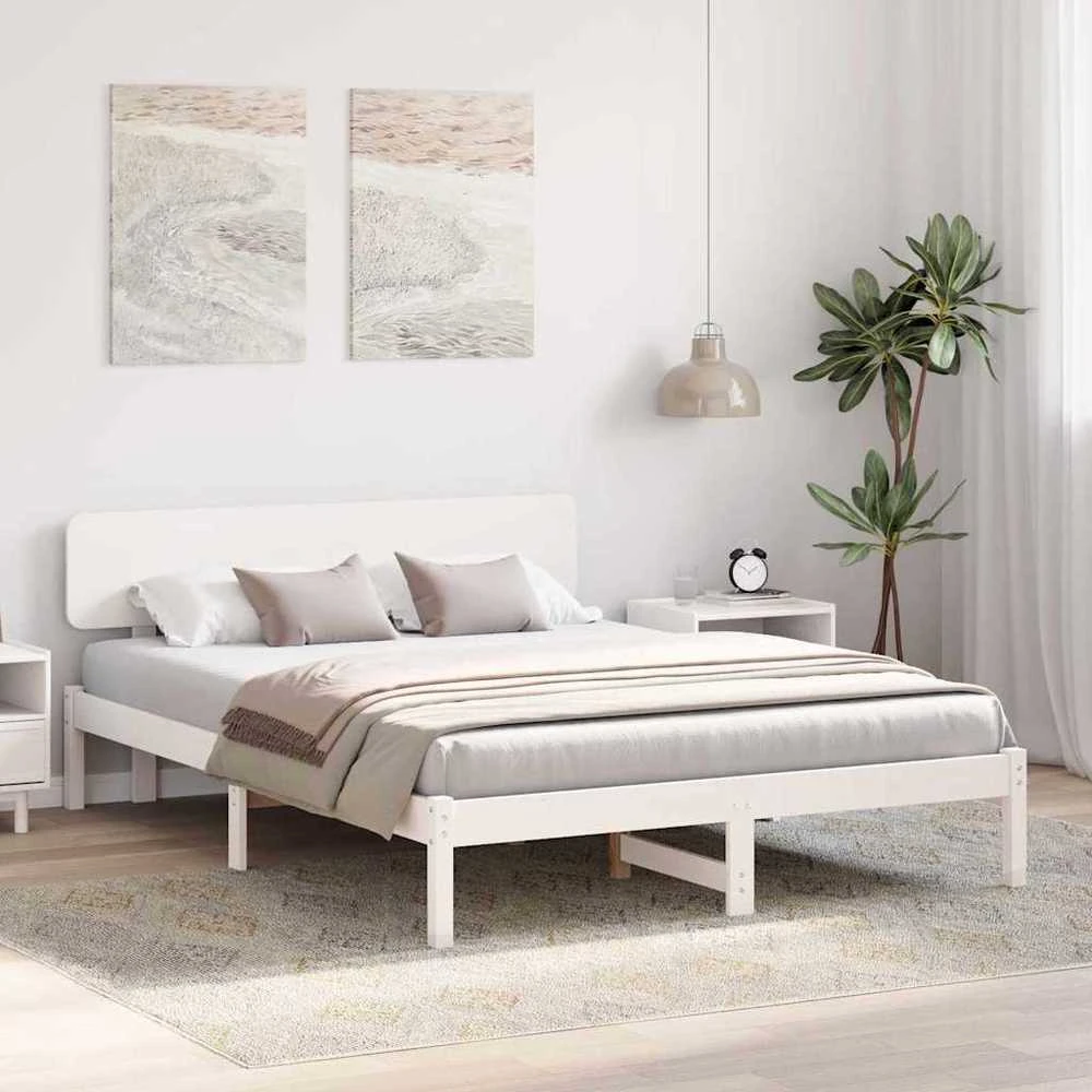 Lovos rėmas Balta 200 x 200 cm Kietos pušies mediena