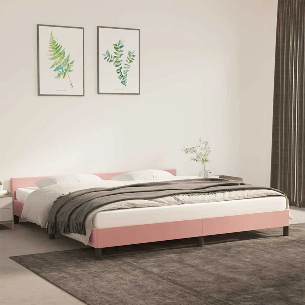 lovos rėmas su galvūgaliu be čiužinio rožinis 200x200cm aksomas