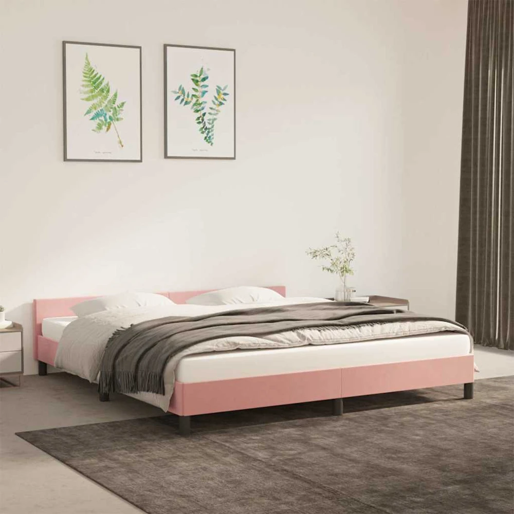 lovos rėmas su galvūgaliu be čiužinio rožinis 160x200cm aksomas