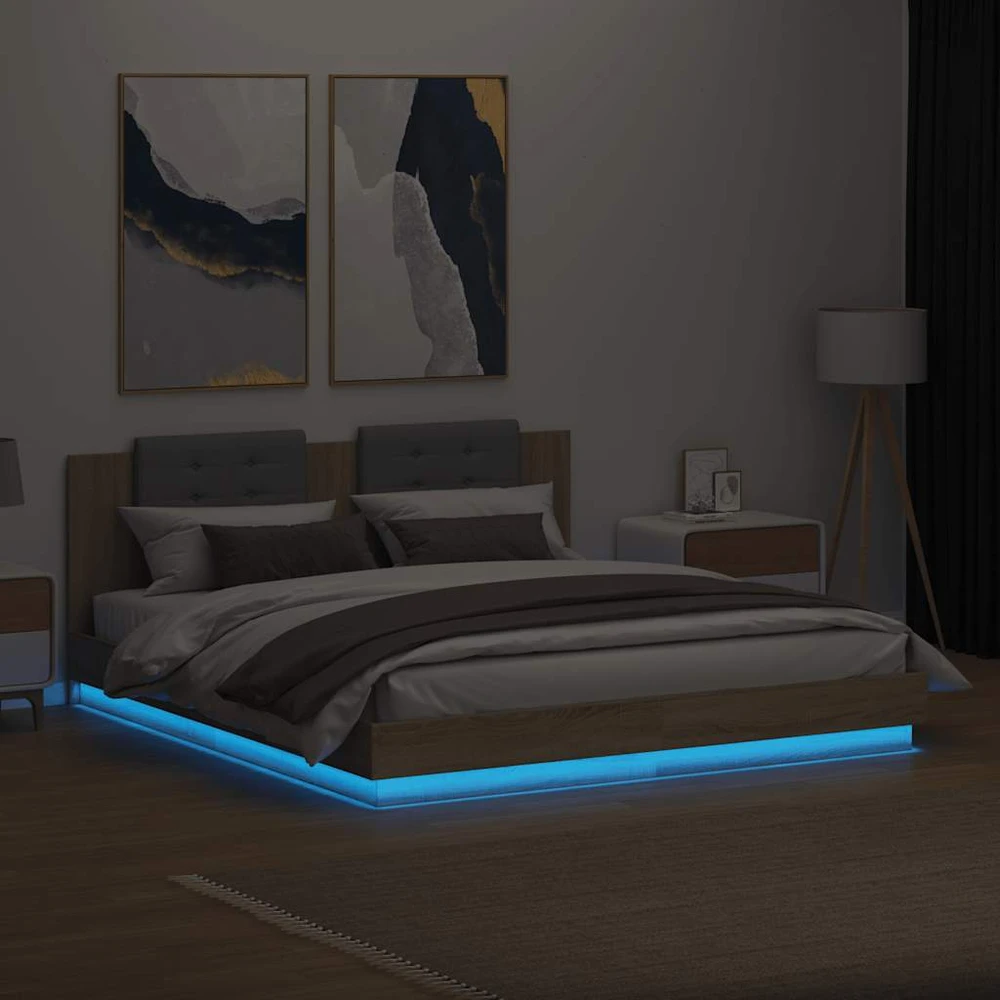 Lovos rėmas su galvūgaliu ir LED, ąžuolo spalvos, 180x200cm