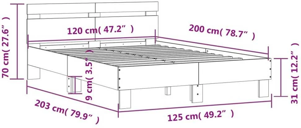 Lovos rėmas su galvūgaliu ir LED, baltos spalvos, 120x200cm