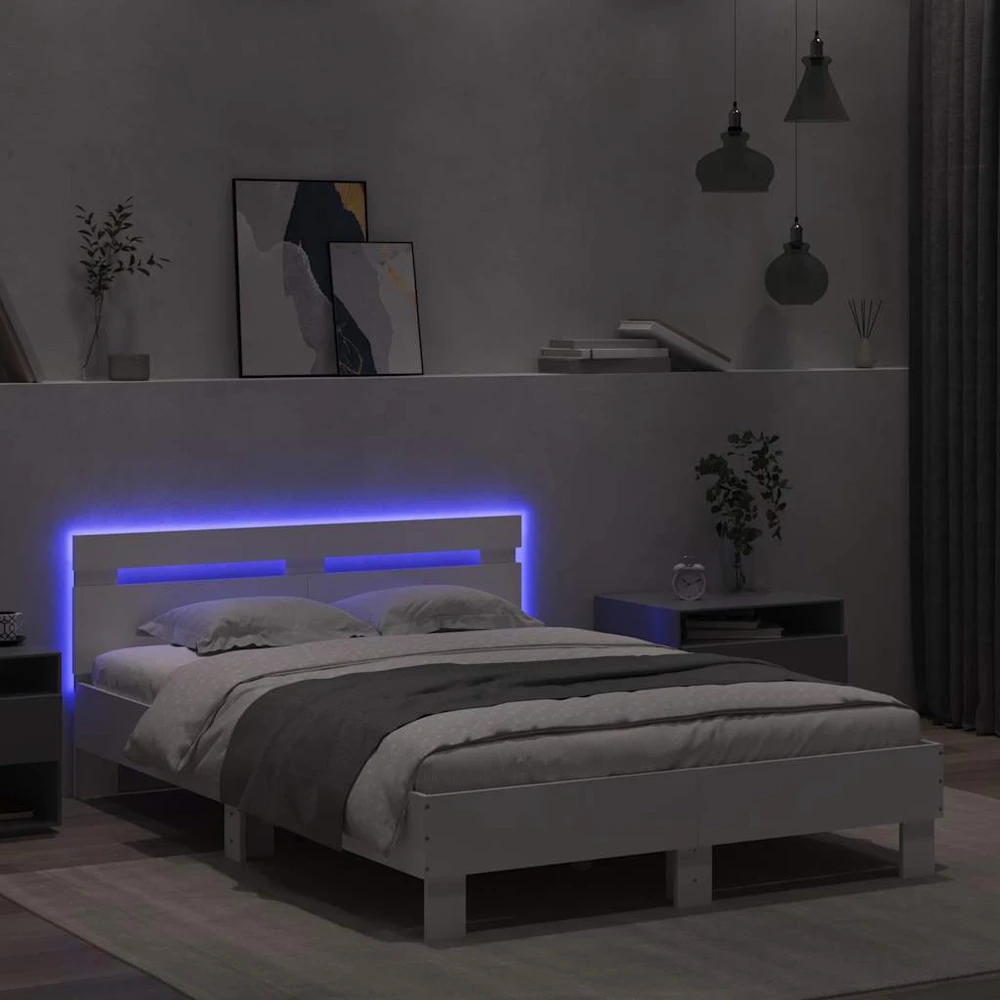Lova Lovos rėmas su galvūgaliu ir LED, baltos spalvos, 135x190cm