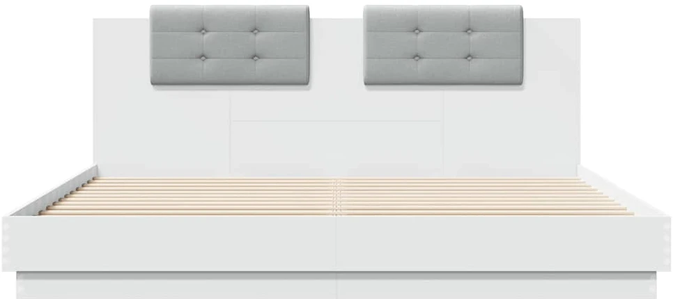 Lovos rėmas su galvūgaliu ir LED, baltos spalvos, 200x200cm