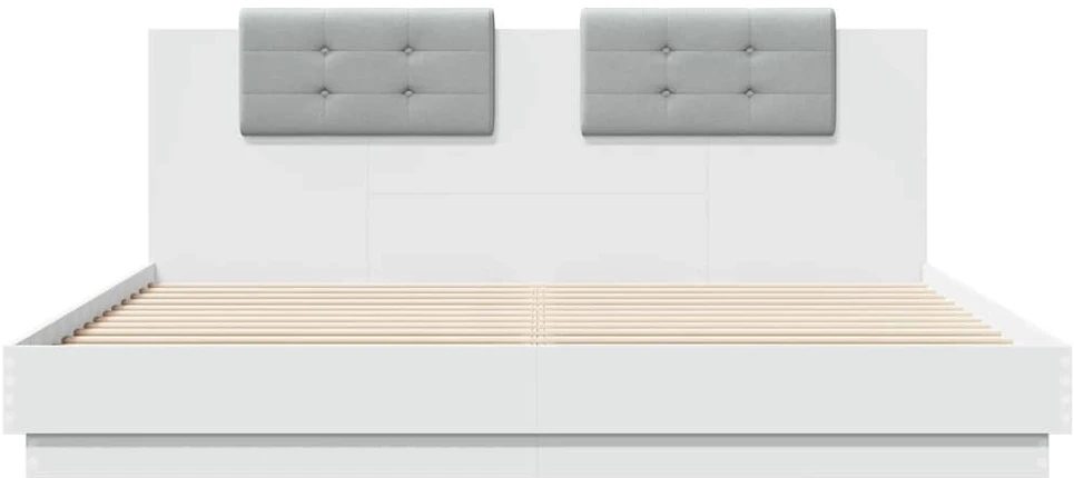 Lovos rėmas su galvūgaliu ir LED, baltos spalvos, 180x200cm