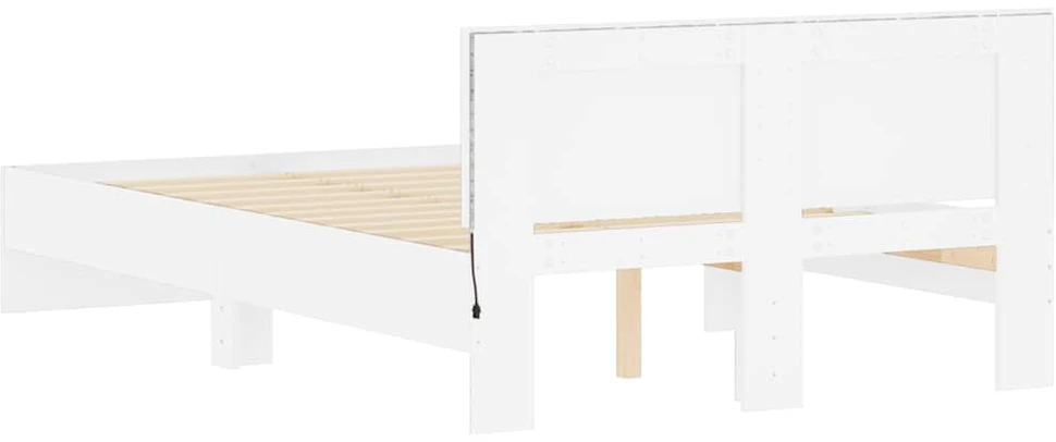 Lovos rėmas su galvūgaliu ir LED, baltos spalvos, 120x190cm