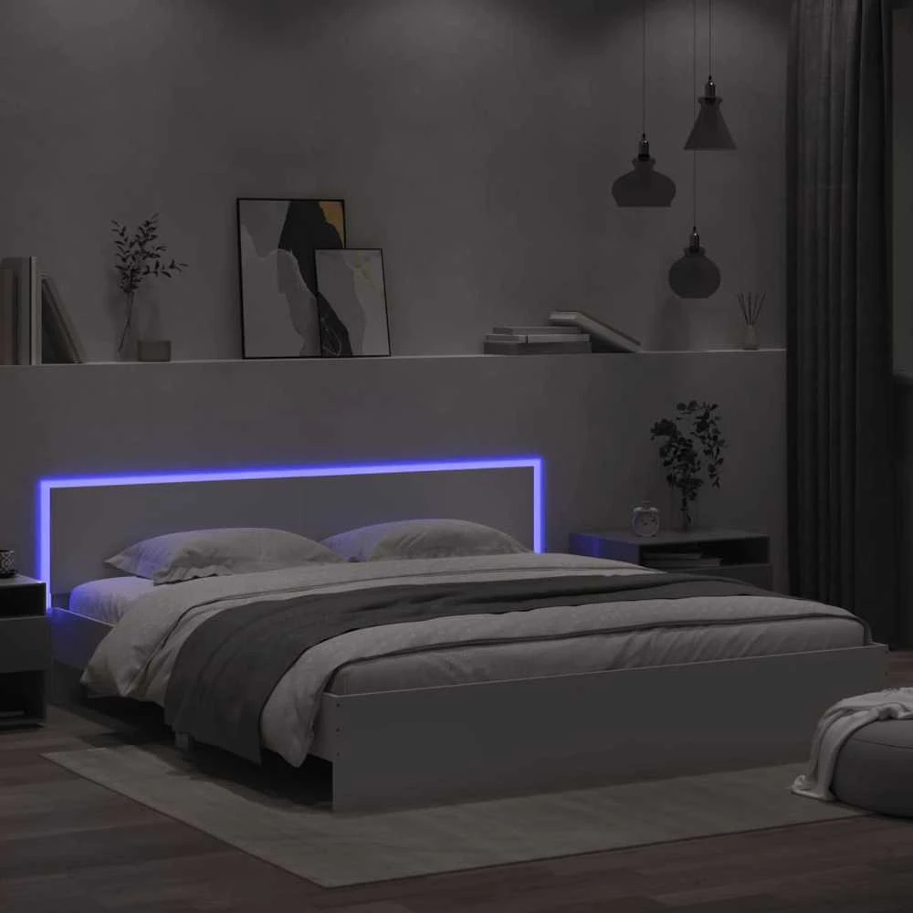 Lovos rėmas su galvūgaliu ir LED, baltos spalvos, 200x200cm