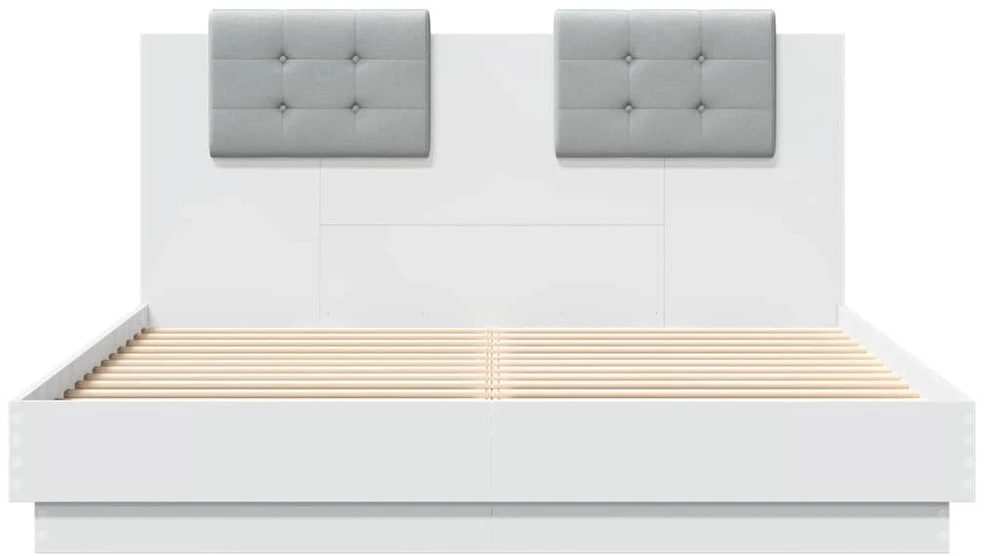 Lovos rėmas su galvūgaliu ir LED, baltos spalvos, 120x200cm