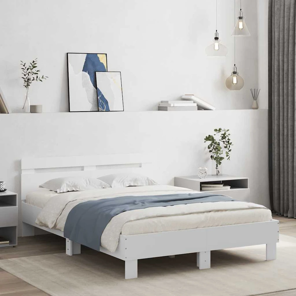 Lova Lovos rėmas su galvūgaliu ir LED, baltos spalvos, 135x190cm