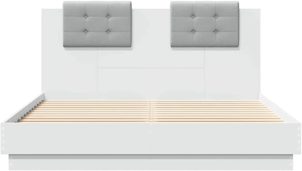 Lovos rėmas su galvūgaliu ir LED, baltos spalvos, 150x200cm