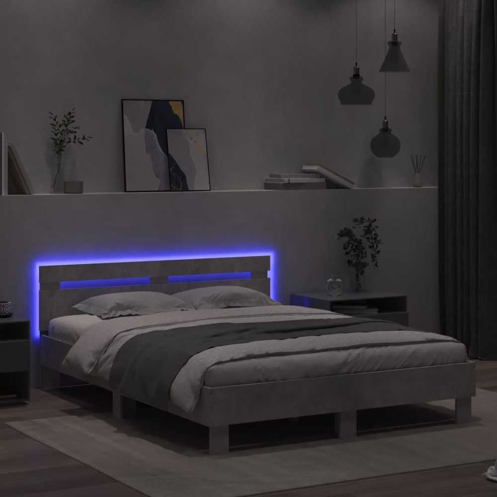 Lovos rėmas su galvūgaliu ir LED, betono pilkas, 140x190cm