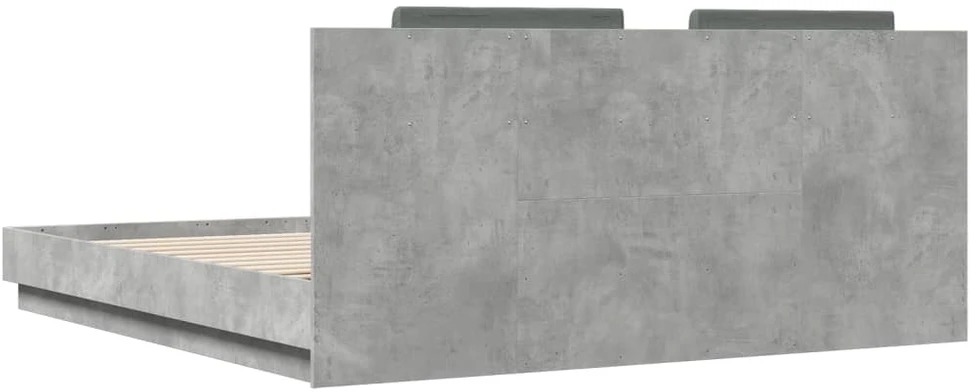 Lovos rėmas su galvūgaliu ir LED, betono pilkas, 180x200cm