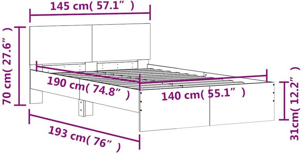 Lovos rėmas su galvūgaliu ir LED, betono pilkas, 140x190cm