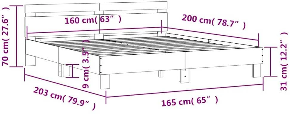 Lovos rėmas su galvūgaliu ir LED, betono pilkas, 160x200cm