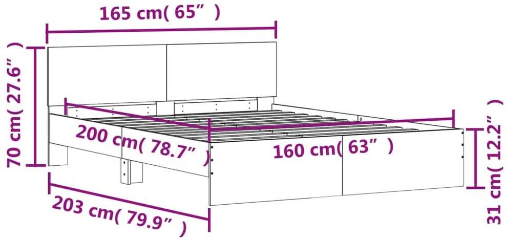 Lovos rėmas su galvūgaliu ir LED, dūminio ąžuolo, 160x200cm