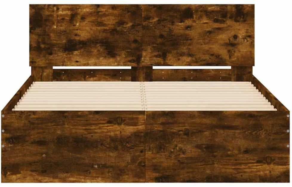 Lovos rėmas su galvūgaliu ir LED, dūminio ąžuolo, 140x200cm