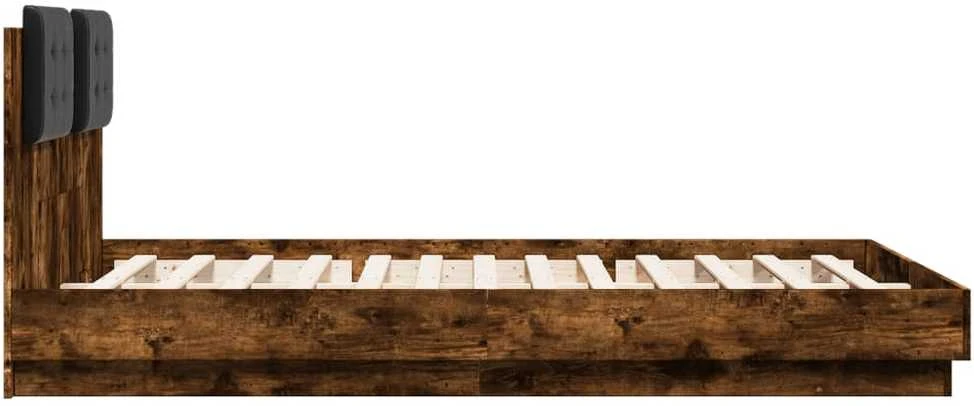 Lovos rėmas su galvūgaliu ir LED, dūminio ąžuolo, 140x200cm
