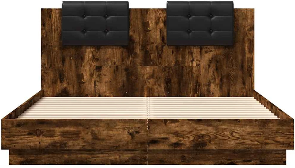 Lovos rėmas su galvūgaliu ir LED, dūminio ąžuolo, 120x200cm