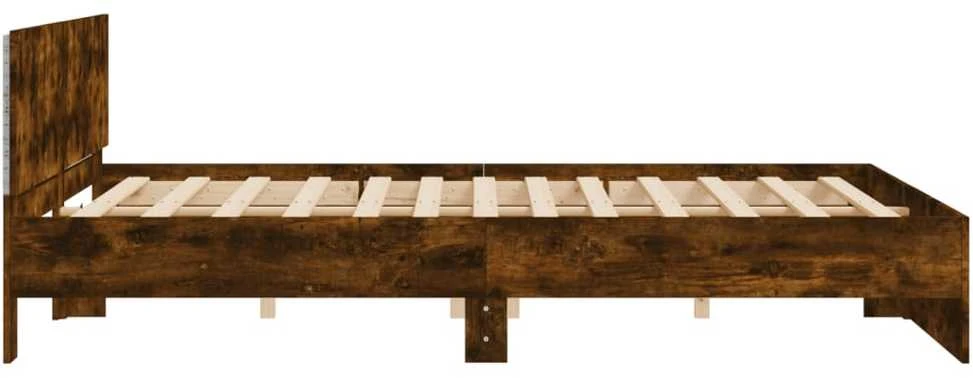 Lovos rėmas su galvūgaliu ir LED, dūminio ąžuolo, 200x200cm