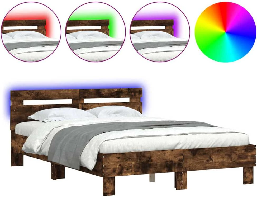 Lova Lovos rėmas su galvūgaliu ir LED, dūminio ąžuolo, 135x190cm