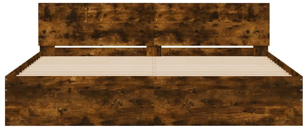 Lovos rėmas su galvūgaliu ir LED, dūminio ąžuolo, 200x200cm
