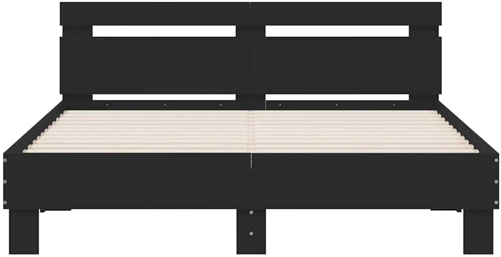Lovos rėmas su galvūgaliu ir LED, juodos spalvos, 140x200cm