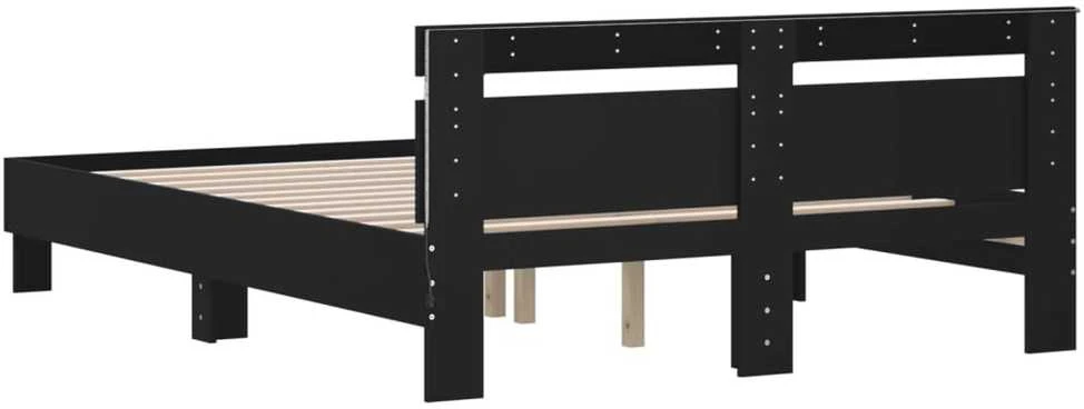 Lovos rėmas su galvūgaliu ir LED, juodos spalvos, 140x190cm