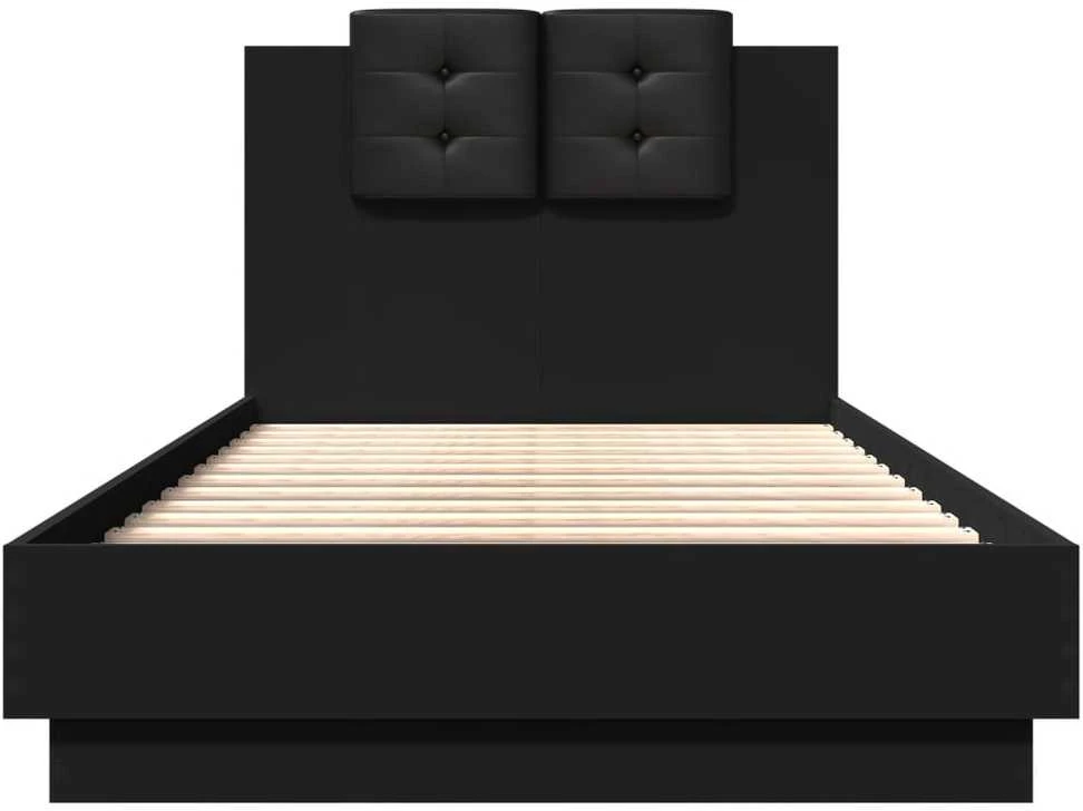 Lovos rėmas su galvūgaliu ir LED lemputėmis, juodas, 75x190cm