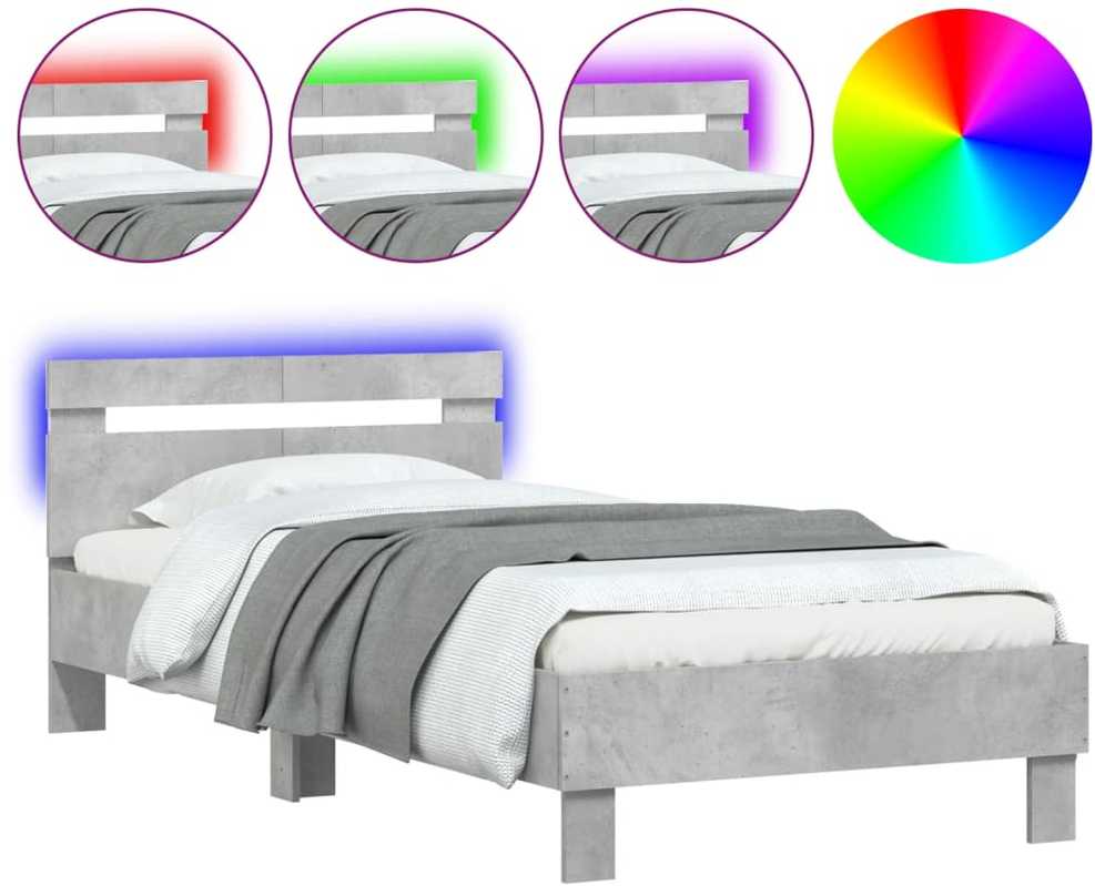 Lovos rėmas su galvūgaliu ir LED lemputėmis, betono, 100x200cm