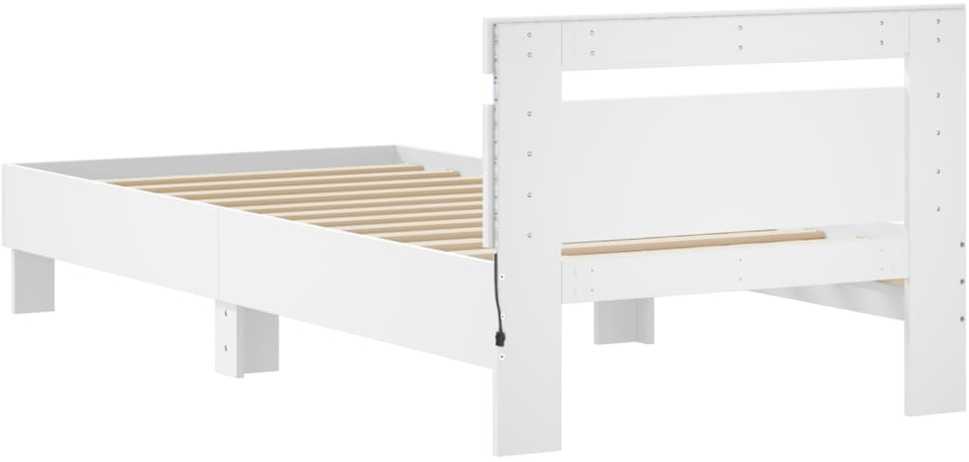 Lovos rėmas su galvūgaliu ir LED lemputėmis, baltas, 90x200cm