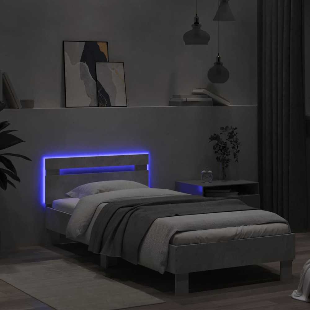 Lovos rėmas su galvūgaliu ir LED lemputėmis, betono, 75x190cm