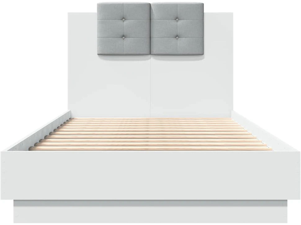 Lovos rėmas su galvūgaliu ir LED lemputėmis, baltas, 90x190cm