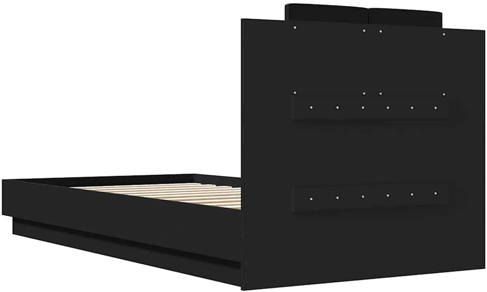 Lovos rėmas su galvūgaliu ir LED lemputėmis, juodas, 75x190cm