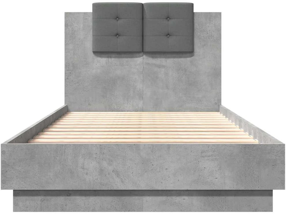 Lovos rėmas su galvūgaliu ir LED lemputėmis, betono, 75x190cm