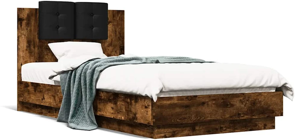 Lovos rėmas su galvūgaliu ir LED lemputėmis, dūminis, 90x190cm